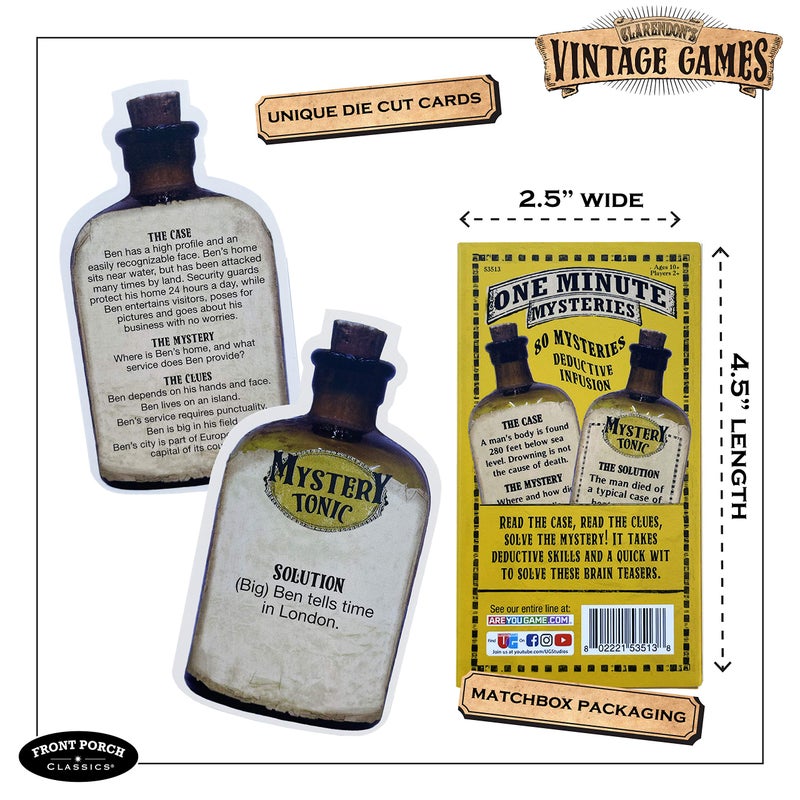 Front Porch Classics | Front Porch Classics Claredon's Mystery Tonic Vintage One Minute Mystery Card Game for 2 or More Players, Ages 10 and Up - Image 3